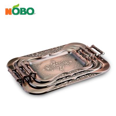 China For Food Stainless Steel-Copper Spray Rectangular Serving Tray for sale