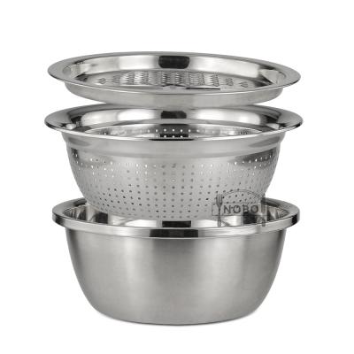 China 304 Stainless Steel Calander Sustainable Vegetable Basin Cutter Reusable Salad Bowl Set for sale