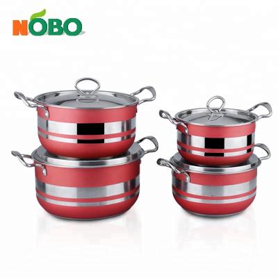 China Sustainable 8 pcs spray color stainless steel cookware sets with induction base for sale