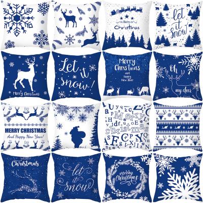 China Amazon Christmas Pillowcase Anti-Static Peach Border Blue Nordic Single Skin Printed Elk Pillow Case for sale