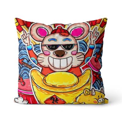 China Double-sided rich rat sofa cushion central institute of statistics wind tidal country cartoon party trend red Chinese red retro pillow net anti-static for sale