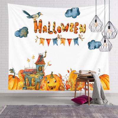 China Beautiful Decoraion European and American Tapestry Halloween Style Watercolor Pumpkin Living Room Bedroom Background Decoration Custom Tapestry for sale