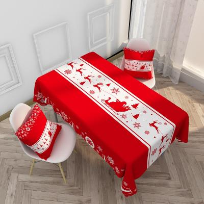 China Christmas Amazon cartoon border holiday new cotton waterproof red linen waterproof tablecloth printed elk series tablecloth for sale