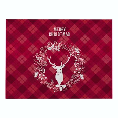 China Other Christmas Series Border Home Plaid Printed Cotton Fabric Art Placemat Nordic Style Home Kitchen Insulation Canvas Place Mat for sale