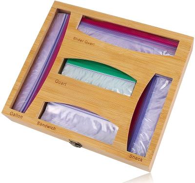 China Viable Wholesale Food Storage Bag Holders Bamboo Ziplock Organizer and Dispenser for sale