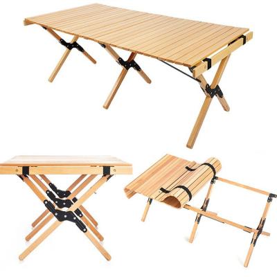 China Adjustable Portable Vertical Mobile Picnic Modern Beech Egg Roll Folding Wooden Table for sale