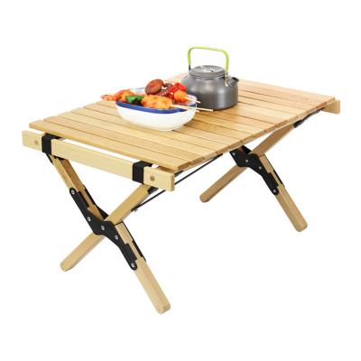 China High Quality Outdoor Travel Leisure Egg Roll Table Beach Picnic Easy Carry Camping Wooden Folding Table for sale