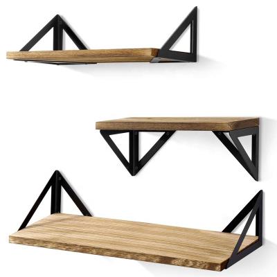 China Rustic 3 Tier Wall Mounted Floating Shelf Wood Mount Floating Shelf Storage Shelves for sale