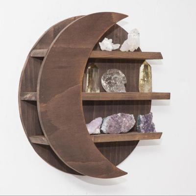 China 2021 Hot Sale Industrial Storage Wall Shelf Wooden Crescent Half Moon Shelf For Crystal for sale