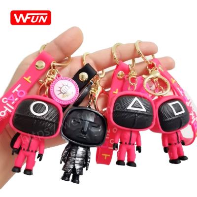 China Super Quality Squid Game Key Chain Material Triangle Series Creative Soldier Charms 3d Mini Doll Figurine Key Ring Car Backpack Gift Pendant Ornament for sale