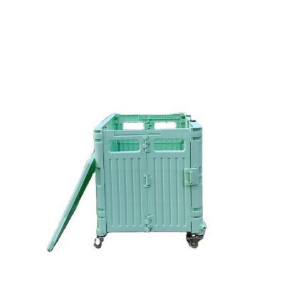 China Customized Logo Plastic Folding Supermarket Shop Trolley Multifunctional Trolley For Storage Picnic Water Express Delivery for sale