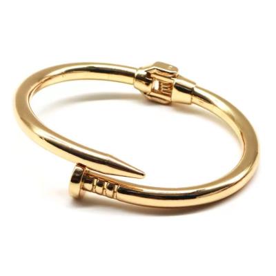 China Fashion Stainless Steel Gold Plated Nail Bangle Women Custom Personality Nail Bangle Bracelet Adjustable Bangles for sale