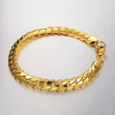 China Men Women's Other 18K Gold Plated Bracelet Hip Hop Jewelry 6MM Wide Snake Link Chain, Length 8 Inches for sale