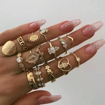 China Wholesale Classic Cross Ladies Ring Set Joint Bohemian Factory Gold Coin Love Alloy Retro for sale