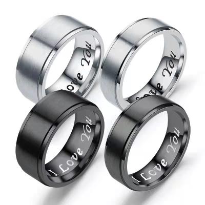 China Fashion Factory Direct Sales High End Accessories Couple Jewelry Titanium Steel WeddingI Love You Ring for sale