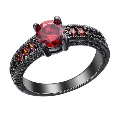 China Europe and the United States gold creative classic black four-claw red zircon ring, fashion ring wholesale for sale