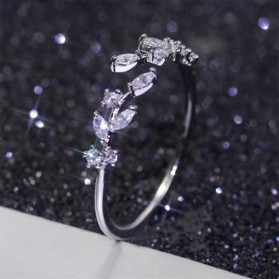 China Europe and the United States creative Korean micro-inlaid opening ring, simple DIY olive branch zircon ring for sale