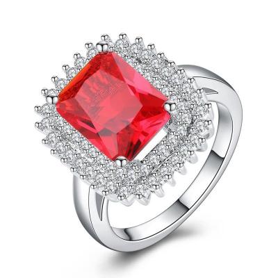 China Europe and the United States Amazon fashion red square zircon ring wholesale, atmospheric jewelry ring wholesale for sale