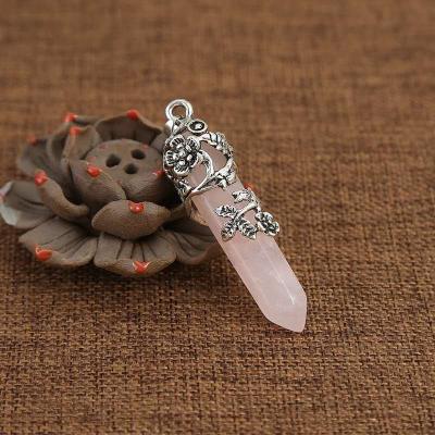 China China Crystal Opal Snowflake Column Natural Stone Hexagonal Pendant Stone Pendulum Pendant China Quartz Chains Necklace Fashion Leather Charms for sale