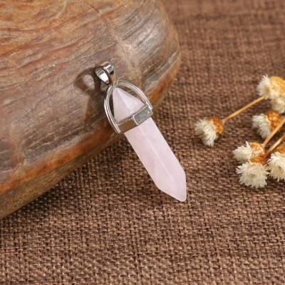 China China Crystal Opal Snowflake Column Natural Stone Hexagonal Pendant Stone Pendulum Pendant China Quartz Chains Necklace Fashion Leather Charms for sale