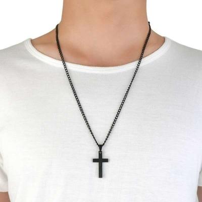 China Trendy Simple Silver Black Gold Women Necklace Couples Religious Jewelry Popular Cross Pendant Jesus Cross Necklace Male Prayer for sale