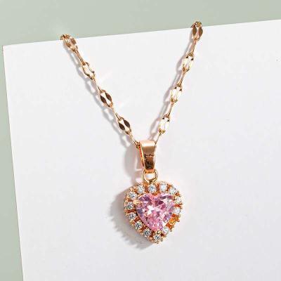 China Wholesale Luxury Pink Contracted Diamond Heart Pendant,Feminine Charm Necklace,Crystal Necklace Pendant for sale