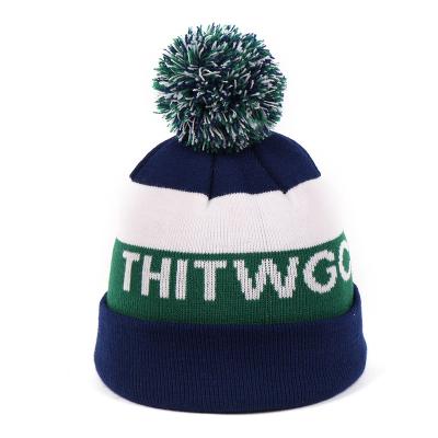 China New Custom COMMON Logo Beanie Hat Winter Sports Pom Beanie Knit Pattern Unisex Hat for sale