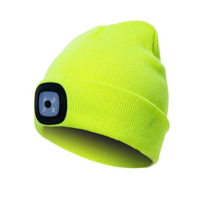 China COMMON Fluorescent Outdoor Night Run Fishing Knit Winter Warm Earphone Knitted Ski Music Wireless Beanies Hats Rechargeable Led Lights for sale