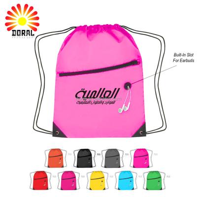 China Custom Colorful Cheap Custom Cute Drawstring Bag 210D Polyester Drawstring Bag With Zipper for sale