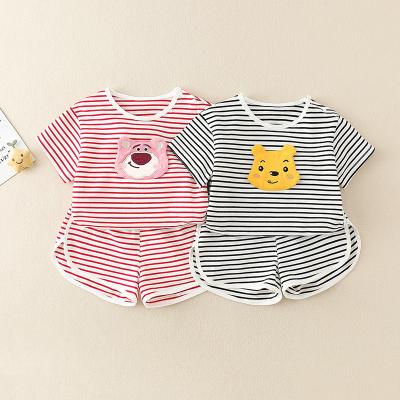 China Two-piece split set short-sleeved fashionable striped casual shorts baby men and women breathable summer suit baby 0-1 years old slightly for sale