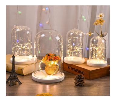 China Custom designs dry flower bouquet decoration glass cover star night light decoration for gift Valentine's Day for sale