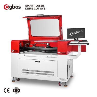 China Laser CUTTING GBOS Double Heads Asynchronous Cutter Woven Label Logo Laser Cutting Machinery Acrylic Camera Vision Recognition Laser Machine for sale