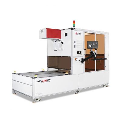 China Laser Engraving Four Table Lens Jeans Automatic Feeding Laser Marking Slicing Machine AW 600W for sale