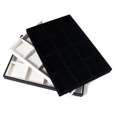 China Factory Wholesale Jewelry Disply Black Velvet Jewelry Tray 12 Grid Jewelry Display Trays Rings Earring Tray for sale