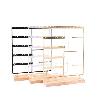 China Jewelry Display Earring Holder 5-Tier 132 Holes With Wooden Tray Holder For Earrings Necklaces Bracelets Watches Rings Jewelry Display Stand for sale