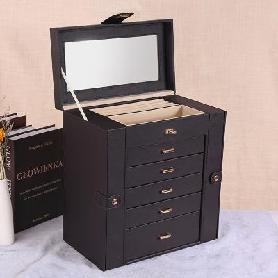 China Leather Jewelry Disply Jewelry Display With Lock Large Capacity Necklace Multifunctional Jewelry Storage Box Jewelry Display Box With Mirror for sale