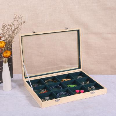 China Large Capacity Jewelry Disply Jewelry Box Solid Wooden Earrings Dust Cover Box Bracelet Earrings Ring Jewelry Box With Glass for sale