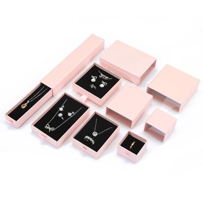 China Custom Logo Drawer Multicolor Jewelry Earring Paper Box Necklace Packaging Presentation Ring Box With Ribbon for sale