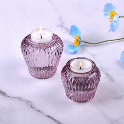 China Unique popular home decoration best-selling factory produced clear striped tea light 2 in1 glass candle holder for sale