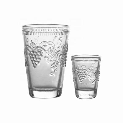 China Morden Grape Pattern Luxury Glass Etched Tumbler for sale