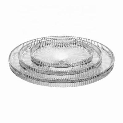 China Sustainable Classic Lined Glass Cake Dish for sale