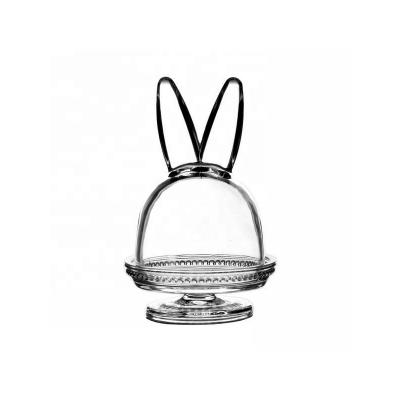 China Popular Sustainable Popular Amazon Best Selling Luxury Classic Footed Designs With Rabbit Ear Cover And Dome Rabbit Cake Glass Dish for sale