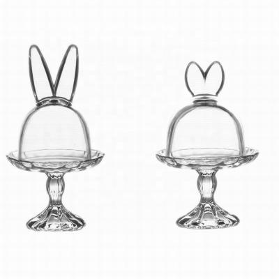 China Sustainable Classic Footed Glass Cake Plate With Rabbit Ear Cover And Dome for sale