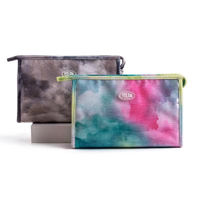 China Bq Logo Low MOQ Waterproof Custom Design Gradient Color Female Square Cosmetic Makeup Private Label Logo Organizer Bag for sale