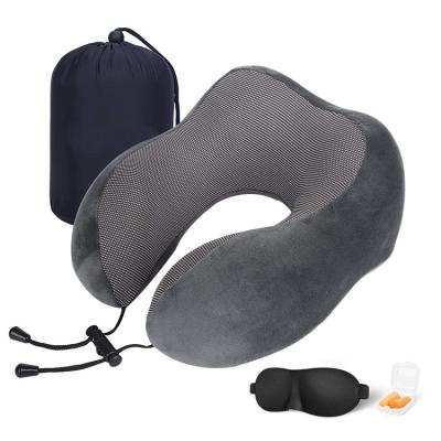 China Therapy Travel Pillows 100% Memory Foam Neck Pillows With 3D Contoured Eye Masks And Earplugs for sale