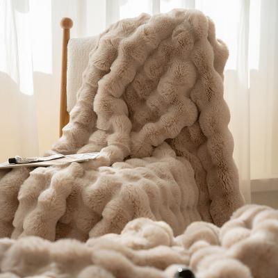 China Single Double Layer Brushed Long Plush Winter Warm Faux Fur Fluffy Throw Blanket for sale