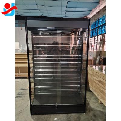 China Help Display A Variety Of Products Glass Wall Display Case With Slatwall Rack Showcase for sale