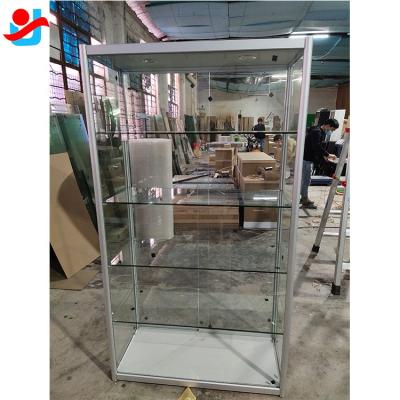 China Sliding glass door with lock aluminum full glass cigarette store glass display cabinet showcase with led lights for sale