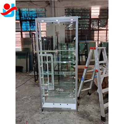 China Sliding glass door with lock glass wall cabinet furniture for store model display with led lights for sale