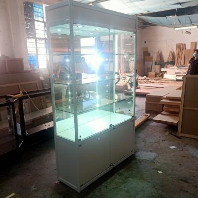 China Titanium Hot White Fashionable Mall Kiosk Factory Price Sale Alloy Store Jewelry Glass Display Cabinet Aluminum Glass Showcase for sale